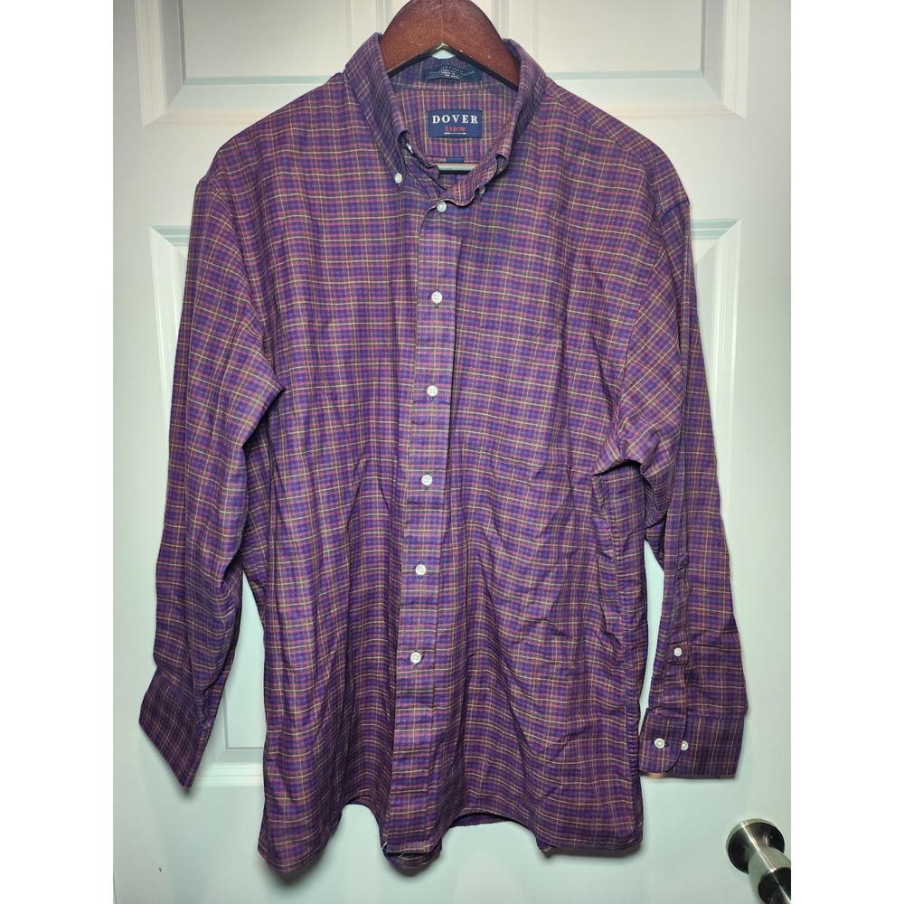 Vintage Dover Arrow Plaid Oxford Shirt Mens 17-32/33 Made in USA 90s Purple
